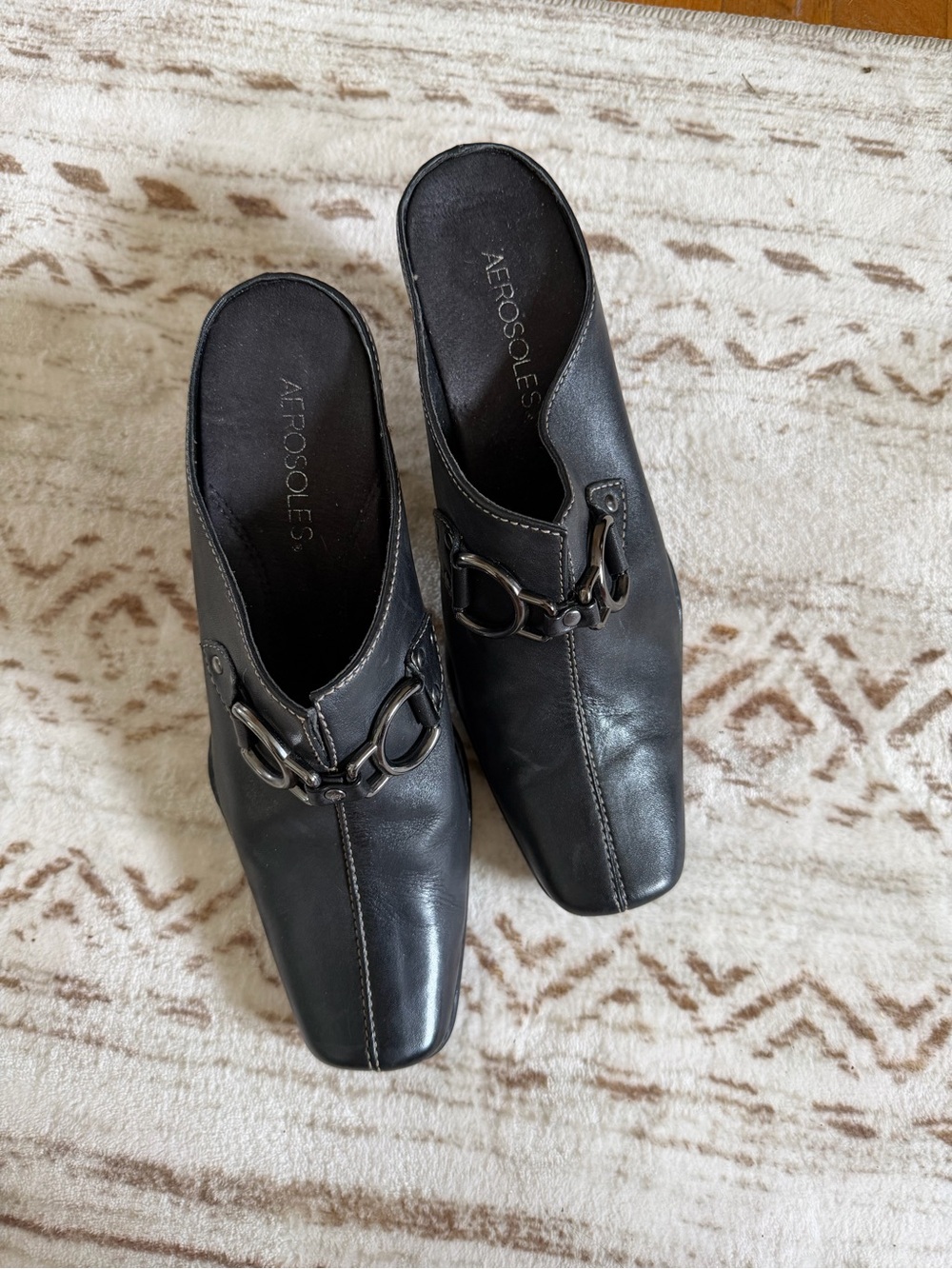 Black Horse-bit Heeled Mules
